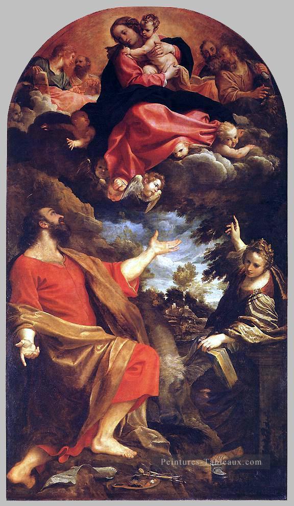 La Vierge apparaît à St Luc et Catherine Baroque Annibale Carracci Peintures à l'huile